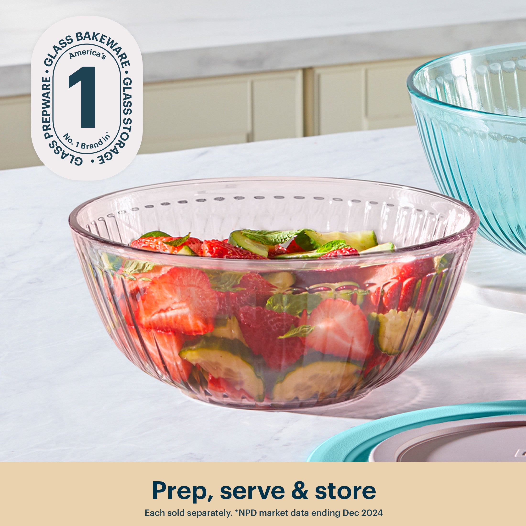 Pyrex? Sculpted Tinted Glass 2.3QT Mixing Bowl with Lid. Pink - Image 3