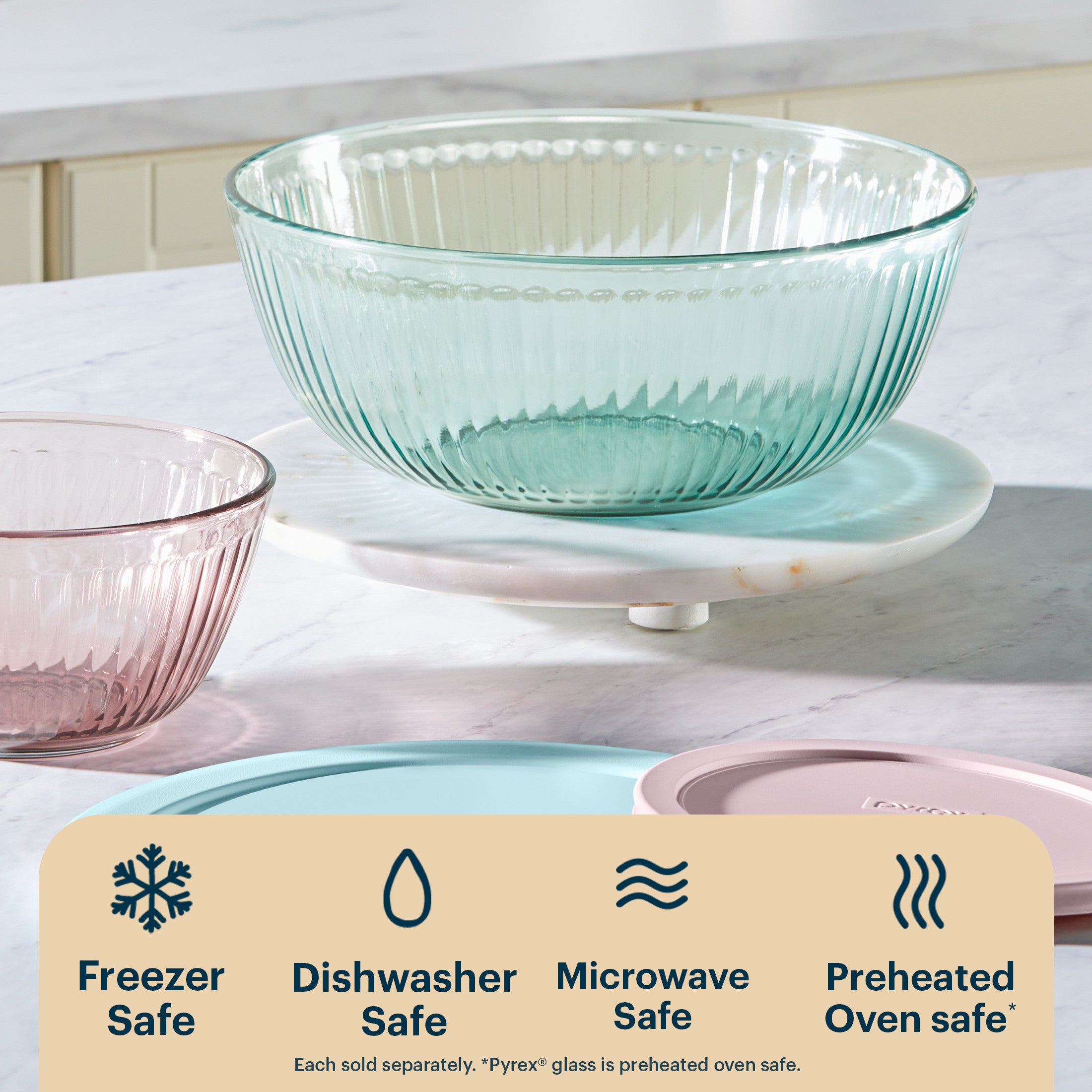 Pyrex? Colors Sculpted Tinted 4.5-quart Mixing Bowl with Lid. Aqua - Image 4