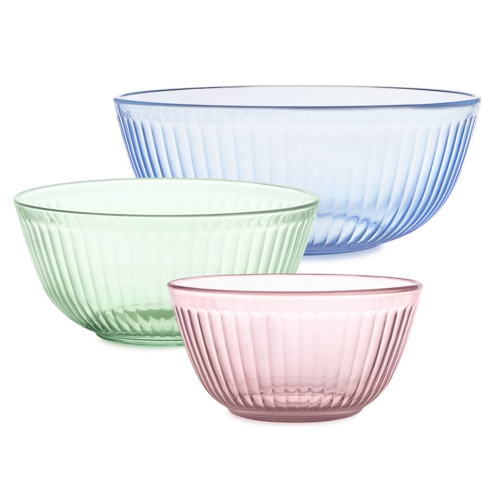 Pyrex? Colors Sculpted Tinted 3-piece Mixing Bowl Set. No Lid (Pink.Green.Blue)