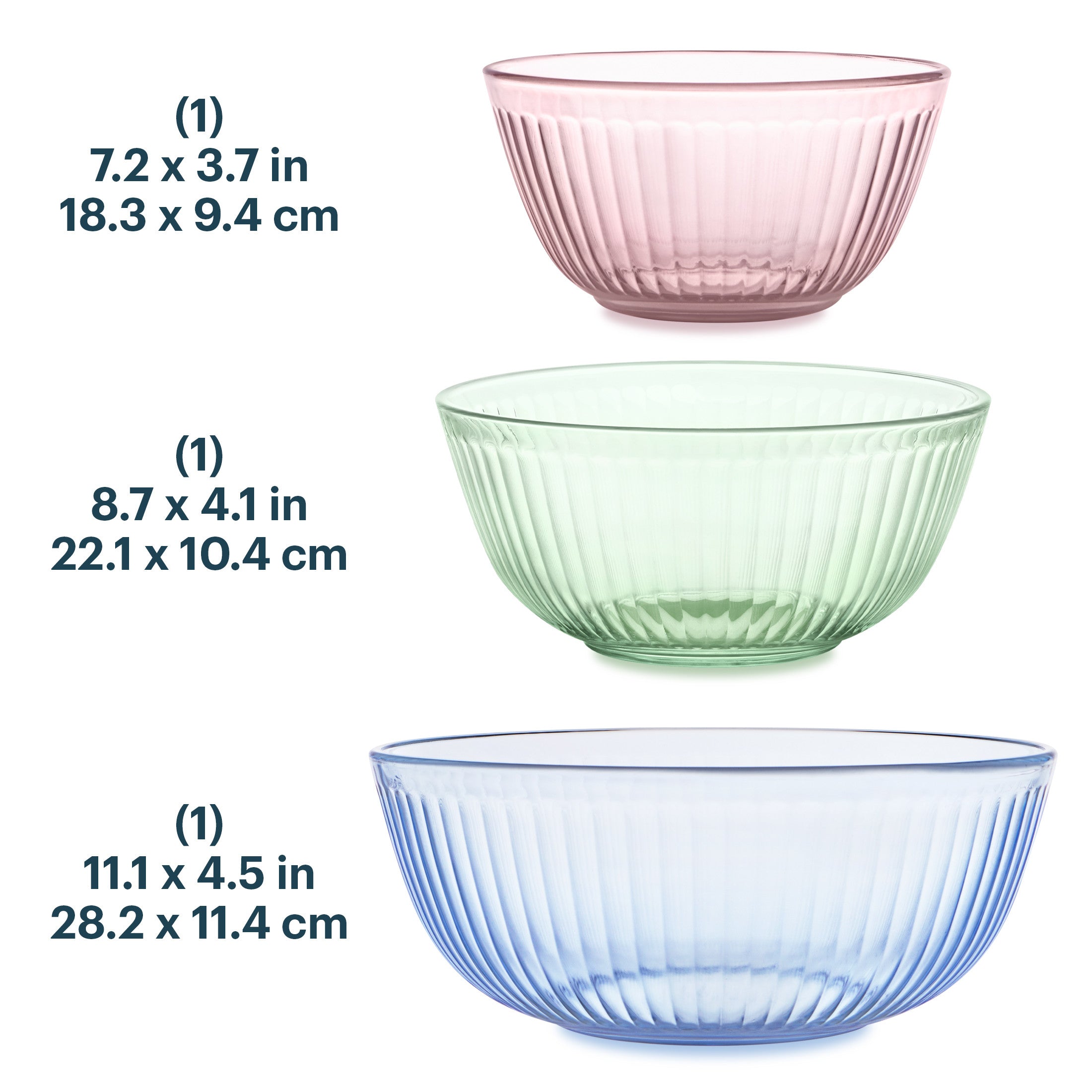 Pyrex? Colors Sculpted Tinted 3-piece Mixing Bowl Set. No Lid (Pink.Green.Blue) - Image 3