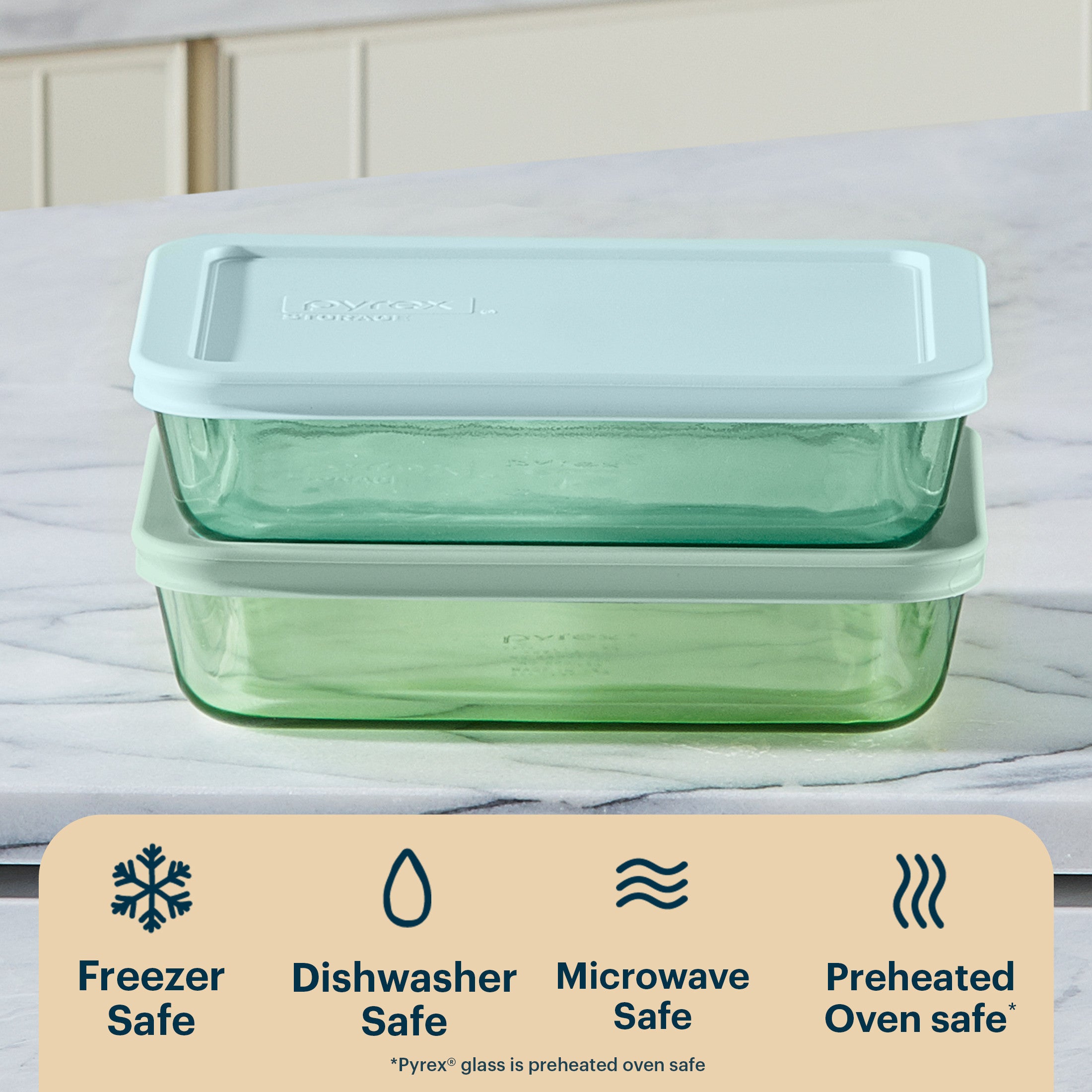 Pyrex® Simply Store® Tinted Glass 3-cup Rectangle Storage Containers. 4-pc Set. Mixed Colors - Image 4