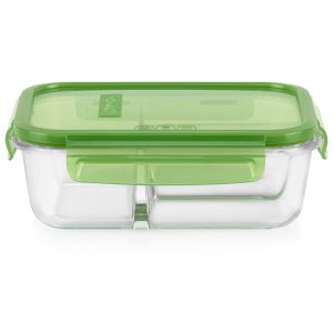 Pyrex? MealBox? 4-cup Divided Glass Food Storage Container with Green Lid