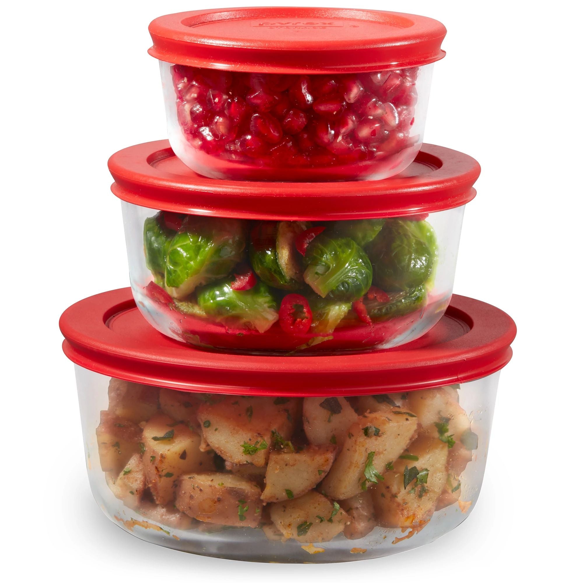Pyrex? Simply Store? 6-piece Round Glass Storage Set with Red Lids