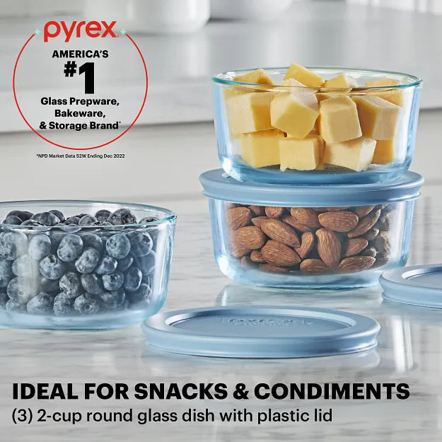 Pyrex? Simply Store? Tinted 6-piece Round Storage Value Pack with Blue Plastic Lids - Image 2