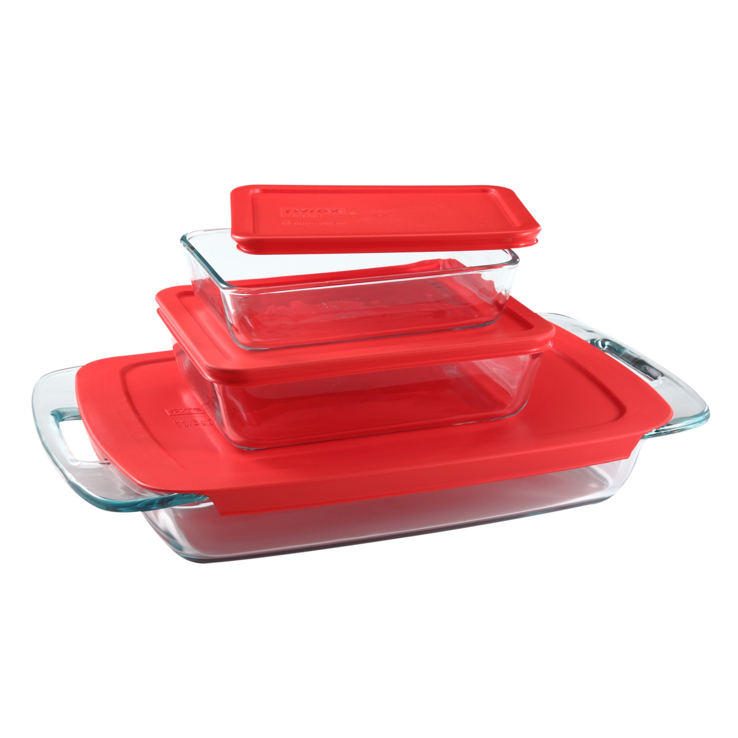 Pyrex? Easy Grab? 6-piece Glass Bakeware and Storage Container Set with Red Lids