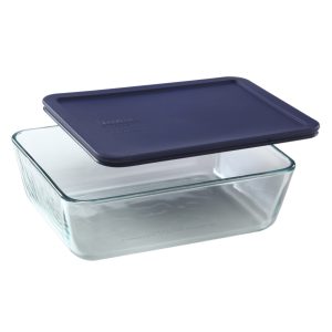 Pyrex? Simply Store? 11-cup Rectangular Glass Food Storage Container with Blue Lid